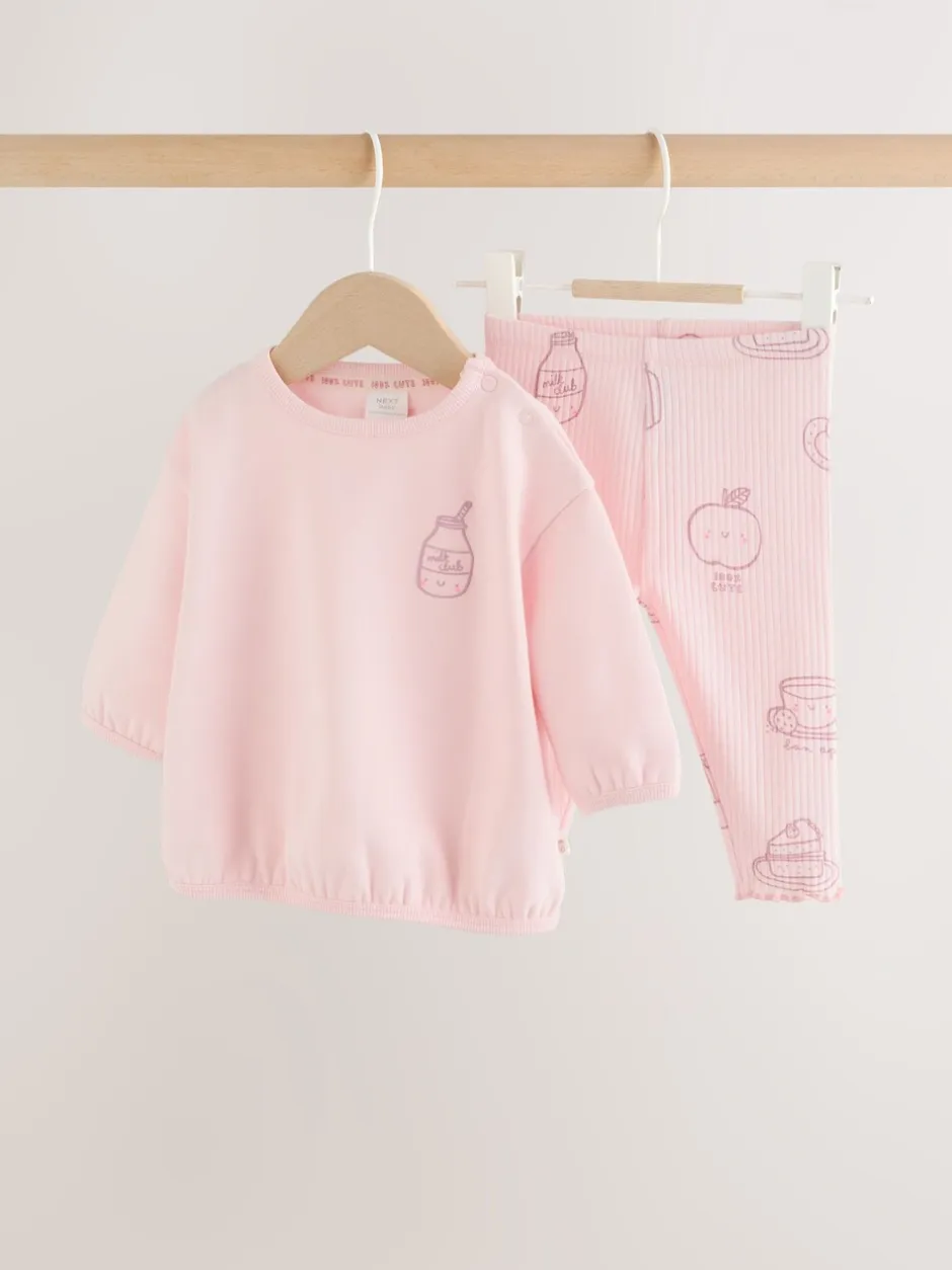 Truien En Breisels|Sweaters En Hoody´S|Next - Baby Sweatshirt and Leggings 2 Piece Set (0mths-2yrs) Roze