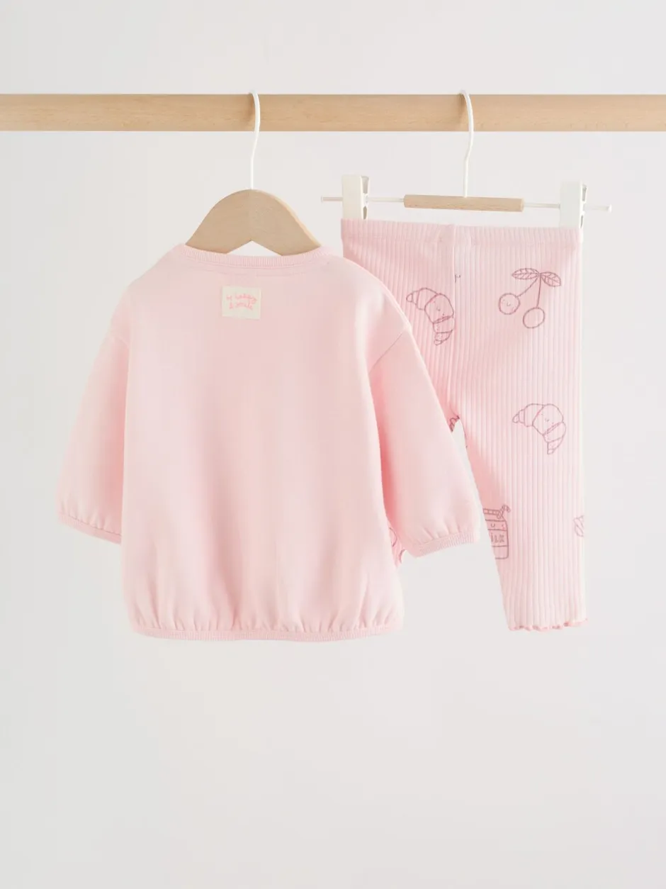 Truien En Breisels|Sweaters En Hoody´S|Next - Baby Sweatshirt and Leggings 2 Piece Set (0mths-2yrs) Roze