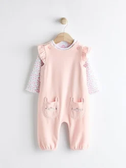 Rompertjes En Tuinbroeken|Tuinbroeken*Next Roze - Babyset van tuinbroek en rompertje met lange mouwen (0 mnd - 2 jr)
