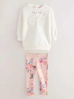 Sweaters En Hoody´S|Baker by Ted Baker - 2 -delige lange sweatset met strik en bloemenleggings Roze