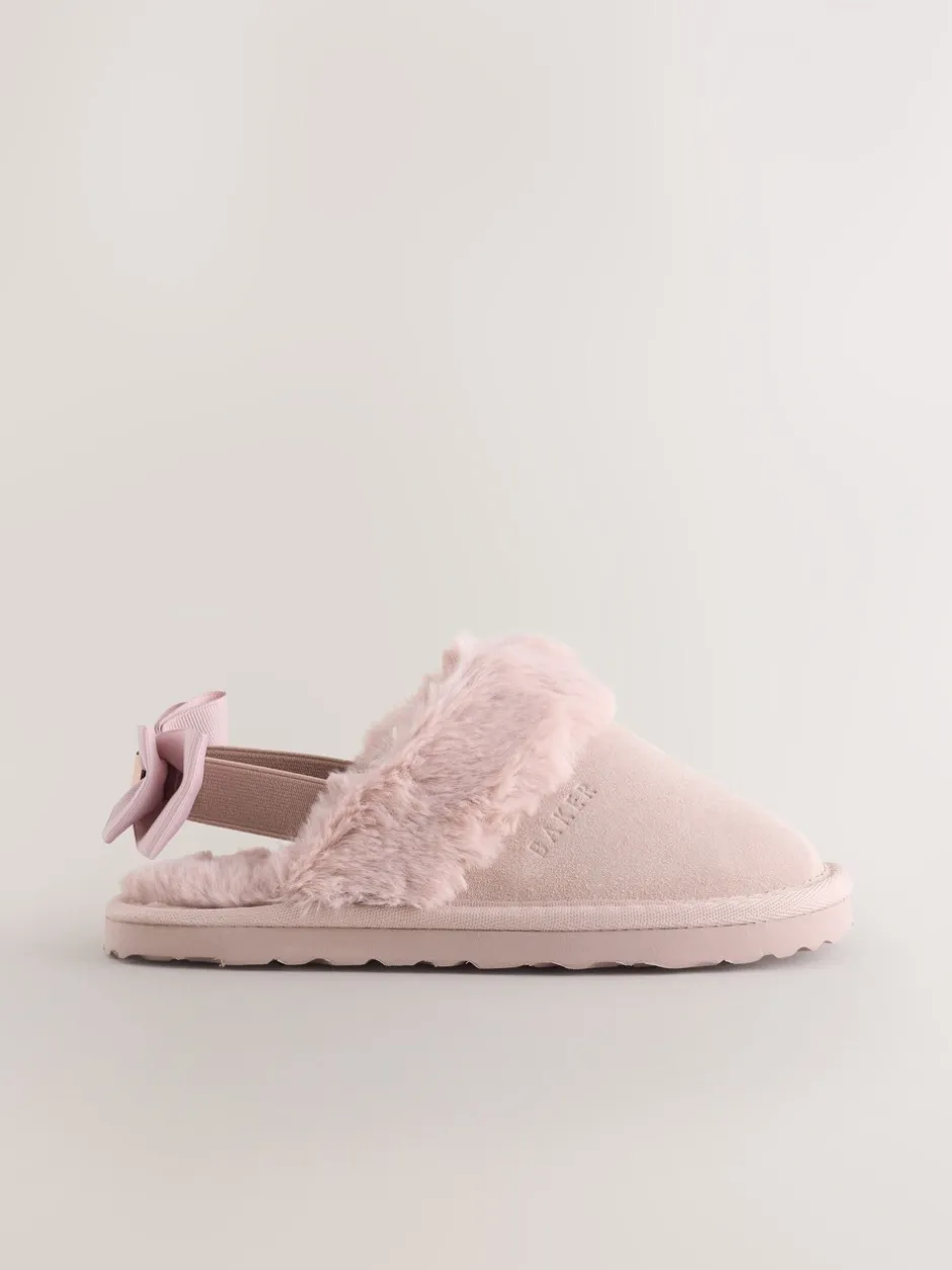 Pantoffels*Baker by Ted Baker - Meisjes suède Pantoffelmuiltjes van imitatiebont met Strik Roze