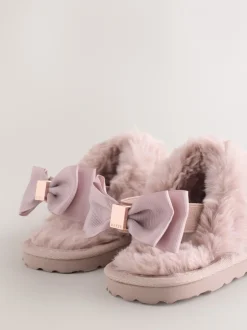 Pantoffels*Baker by Ted Baker - Meisjes suède Pantoffelmuiltjes van imitatiebont met Strik Roze