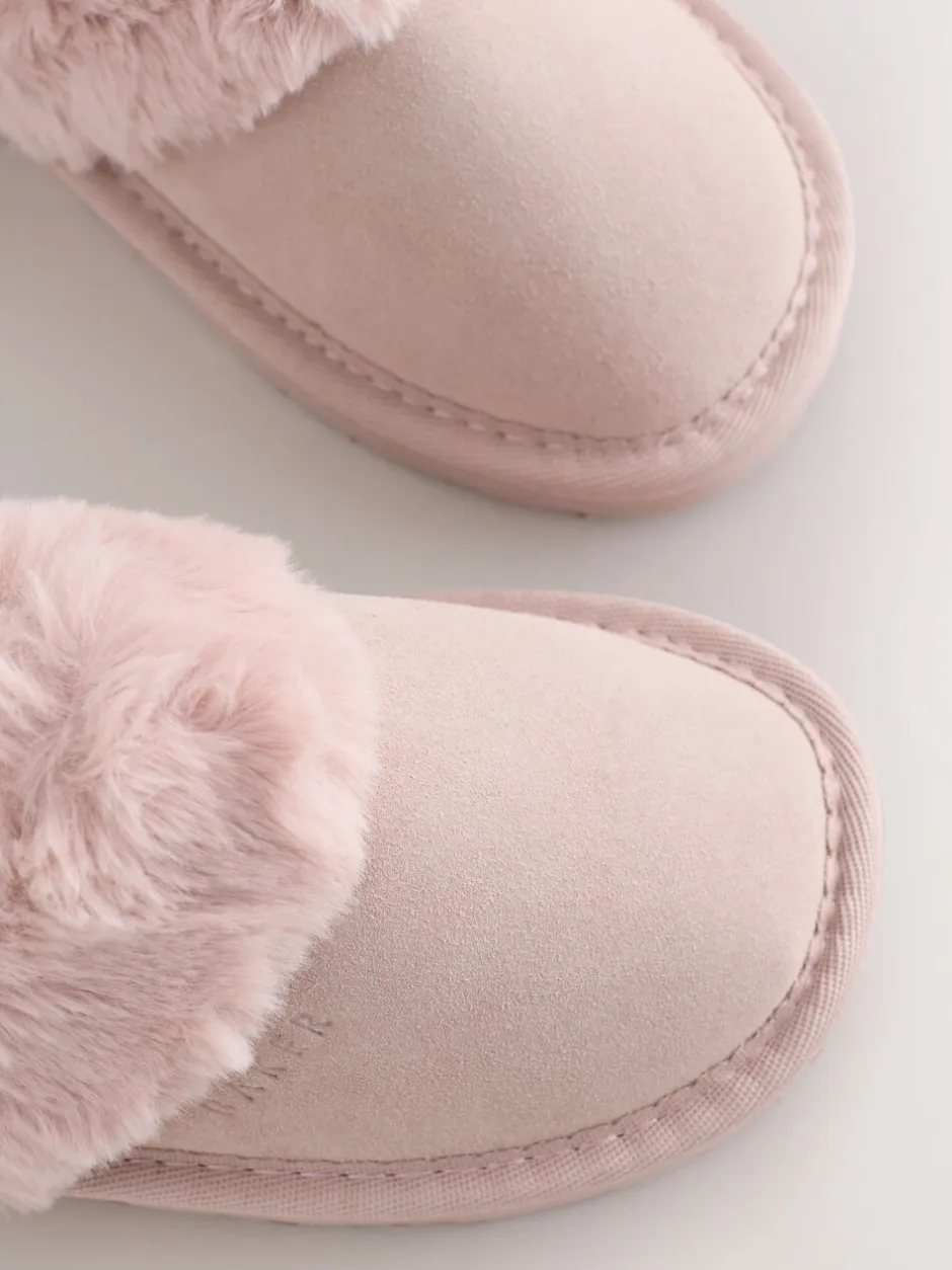 Pantoffels*Baker by Ted Baker - Meisjes suède Pantoffelmuiltjes van imitatiebont met Strik Roze