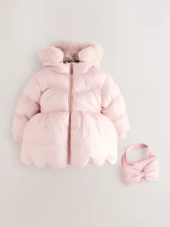 Jassen, Jacks En Kinderwagenpakjes|Schoolkleding*Baker by Ted Baker - Regenbestendige gewatteerde jas met geschulpte rand en afneembare tas Roze