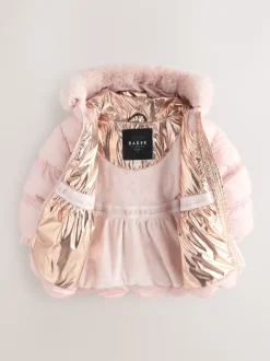 Jassen, Jacks En Kinderwagenpakjes|Schoolkleding*Baker by Ted Baker - Regenbestendige gewatteerde jas met geschulpte rand en afneembare tas Roze