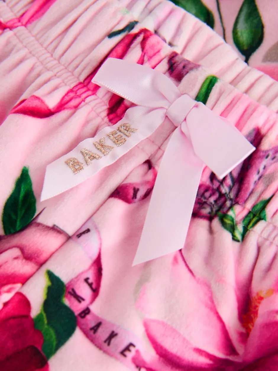 Nachtkleding En Pyjama's|Pyjama's|Baker by Ted Baker - Floral Fleece Pyjamas Set 2 Piece Roze