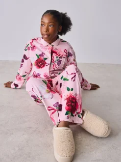 Nachtkleding En Pyjama's|Pyjama's|Baker by Ted Baker - Floral Fleece Pyjamas Set 2 Piece Roze