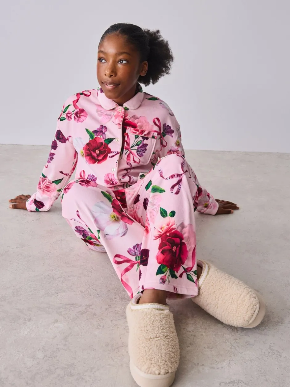 Nachtkleding En Pyjama's|Pyjama's|Baker by Ted Baker - Floral Fleece Pyjamas Set 2 Piece Roze
