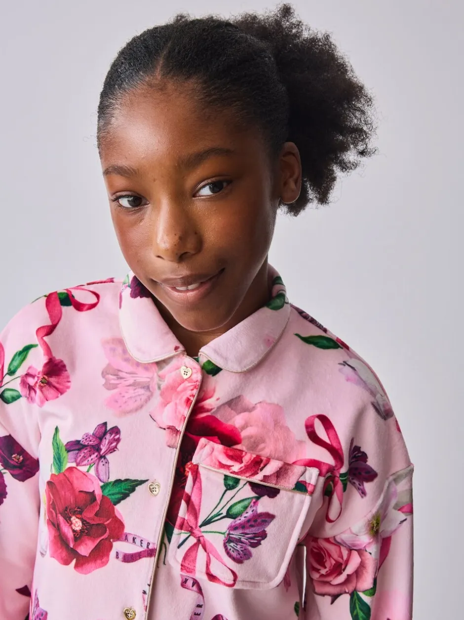 Nachtkleding En Pyjama's|Pyjama's|Baker by Ted Baker - Floral Fleece Pyjamas Set 2 Piece Roze
