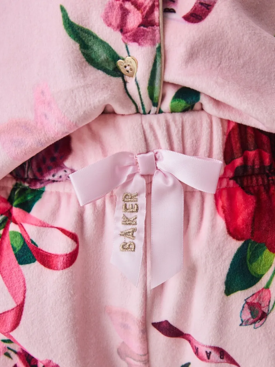 Nachtkleding En Pyjama's|Pyjama's|Baker by Ted Baker - Floral Fleece Pyjamas Set 2 Piece Roze