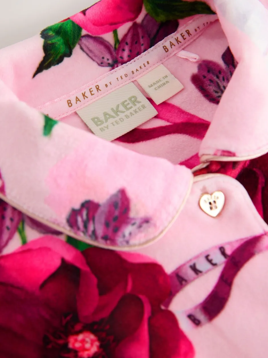Nachtkleding En Pyjama's|Pyjama's|Baker by Ted Baker - Floral Fleece Pyjamas Set 2 Piece Roze