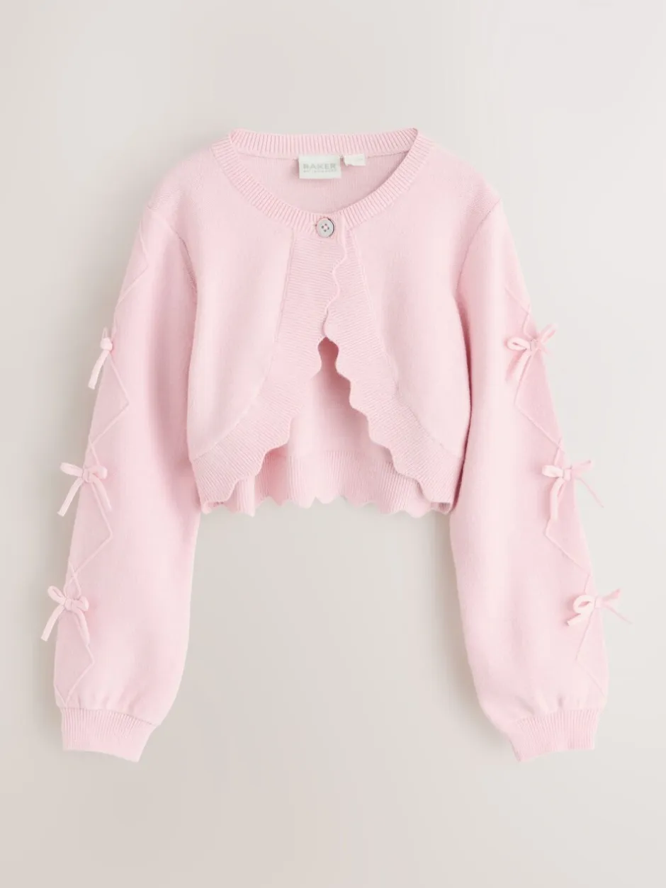 Gebreide Kleding*Baker by Ted Baker - Bow Sleeve Scallop Edge Cardigan Roze