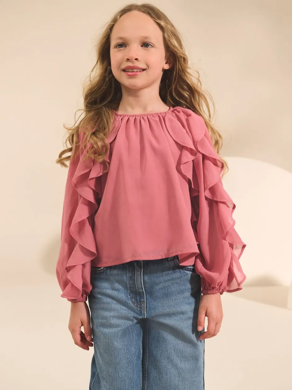 Overhemden En Blouses|Next Roze - Blouse met lange mouwen en ruches (3-16jr)