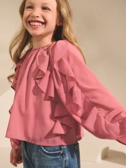 Overhemden En Blouses|Next Roze - Blouse met lange mouwen en ruches (3-16jr)