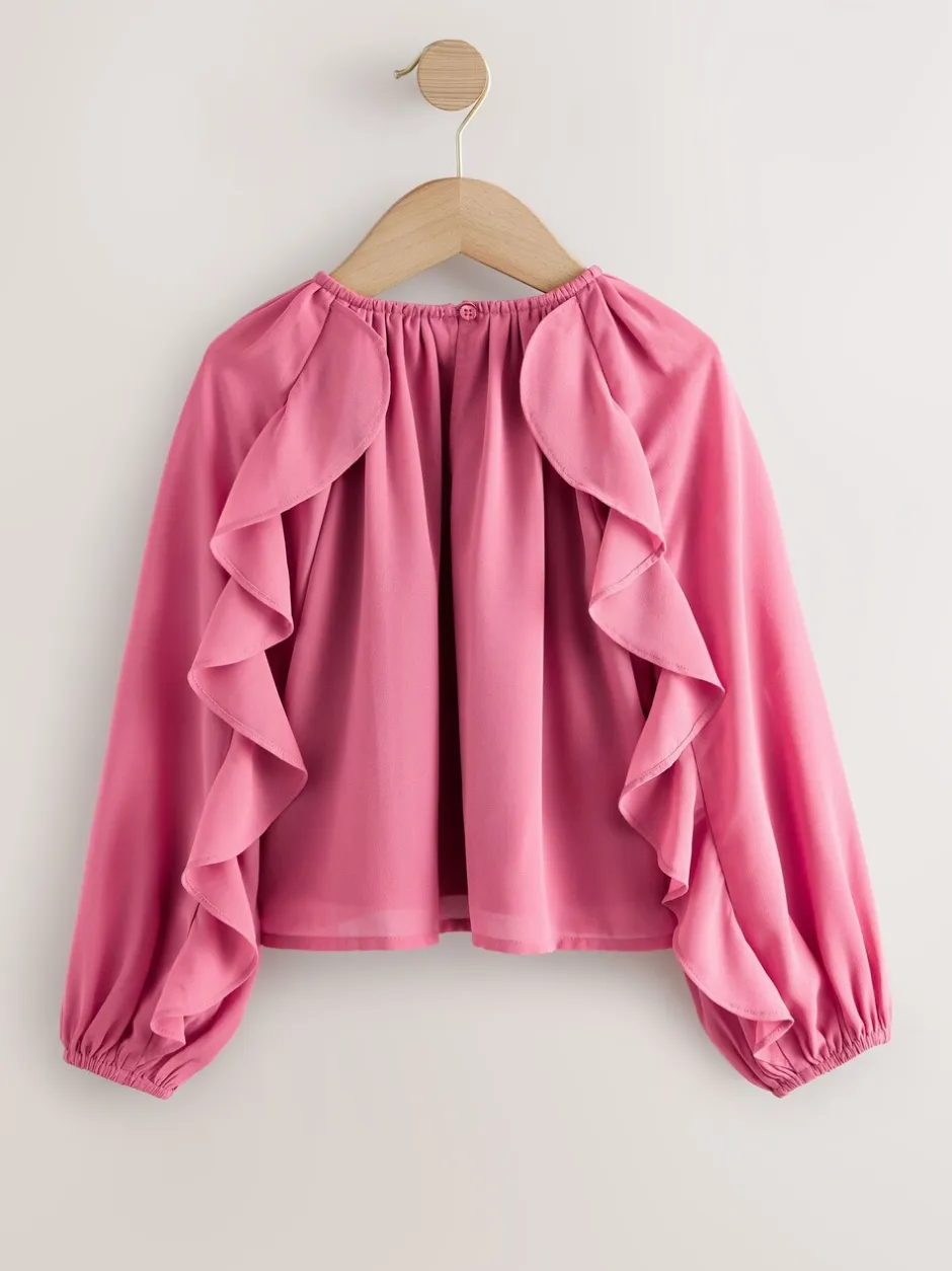 Overhemden En Blouses|Next Roze - Blouse met lange mouwen en ruches (3-16jr)