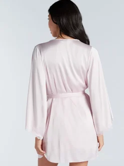 Badjassen*Boux Avenue - Kaya Lace Trim Satin Robe Roze
