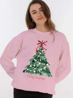 Hoody's En Sweatshirts*Brands In - Christmas Tree Watercolour Sweatshirt Roze
