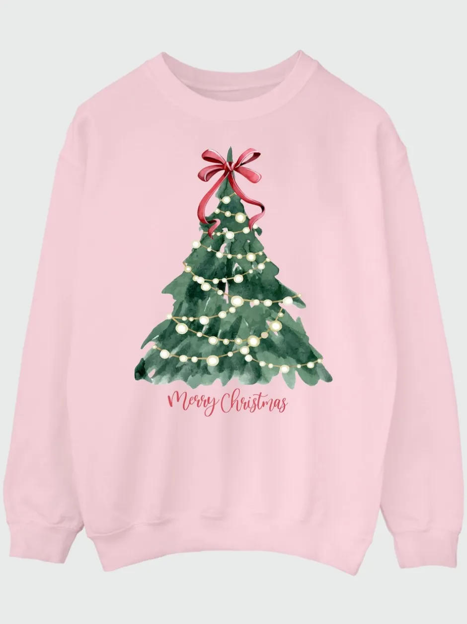 Hoody's En Sweatshirts*Brands In - Christmas Tree Watercolour Sweatshirt Roze