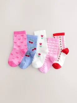 Sokken En Panty's*Next Roze - Cotton Rich Cherry Ankle Socks 5 Pack