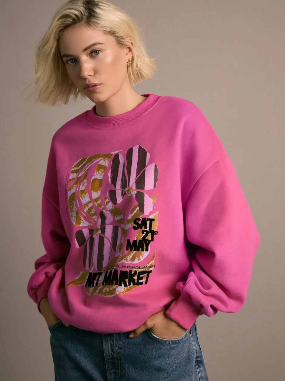 Hoody's En Sweatshirts|Next - Cotton Rich Fruit Art Graphic Longsleeve Crewneck Sweatshirt Roze