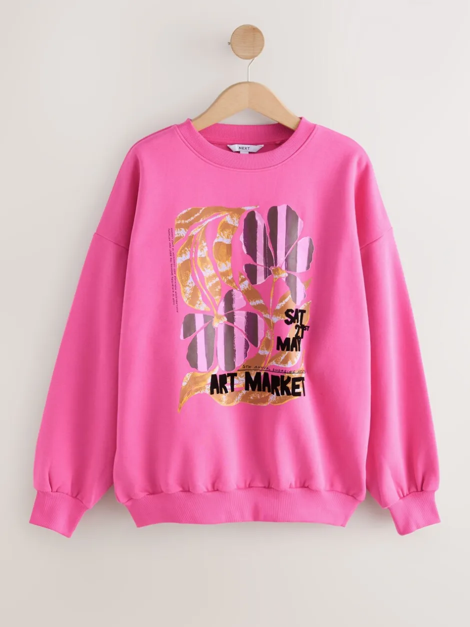 Hoody's En Sweatshirts|Next - Cotton Rich Fruit Art Graphic Longsleeve Crewneck Sweatshirt Roze