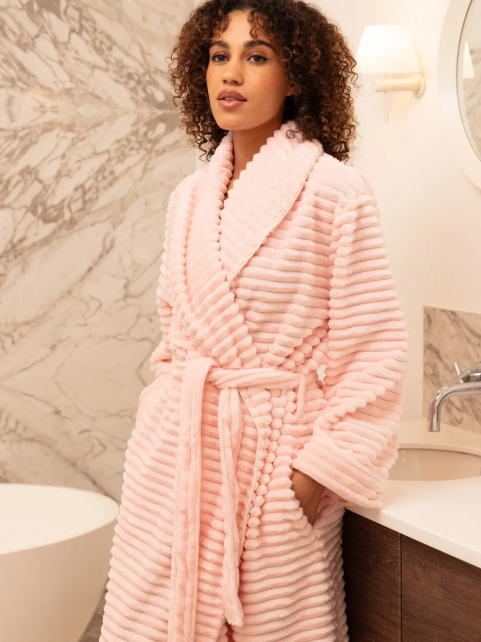 Badjassen*Cyberjammies - Striped Sealskin Fleecy Dressing Gown Roze