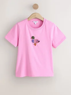 Tops En T-Shirts*Next Roze - Embellished Duck Short Sleeve Crew Neck Top