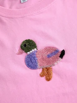 Tops En T-Shirts*Next Roze - Embellished Duck Short Sleeve Crew Neck Top