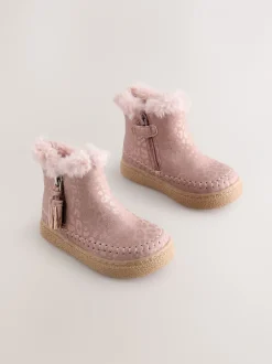 Boots*Next - Enkellaarsjes met rits en voering van imitatiebont Roze