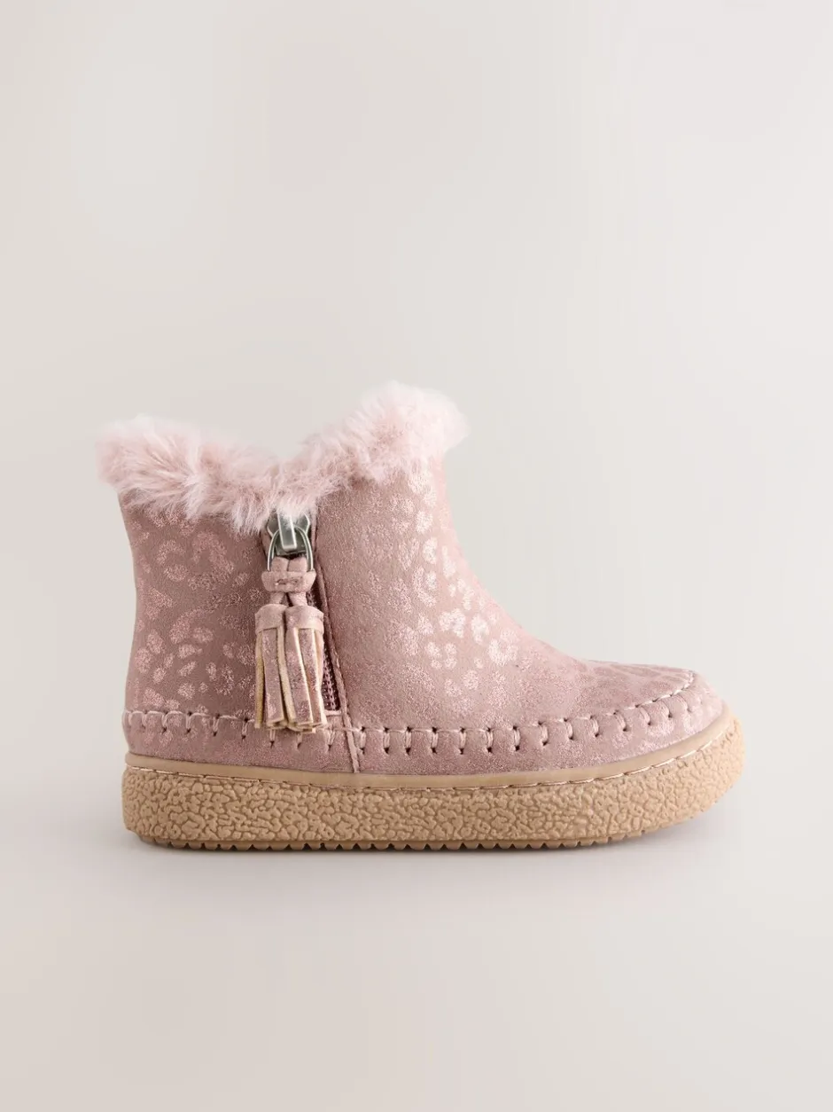 Boots*Next - Enkellaarsjes met rits en voering van imitatiebont Roze
