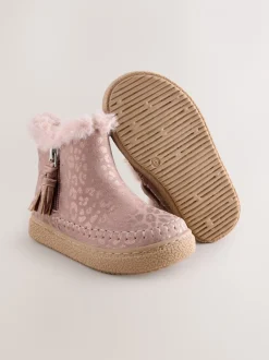 Boots*Next - Enkellaarsjes met rits en voering van imitatiebont Roze