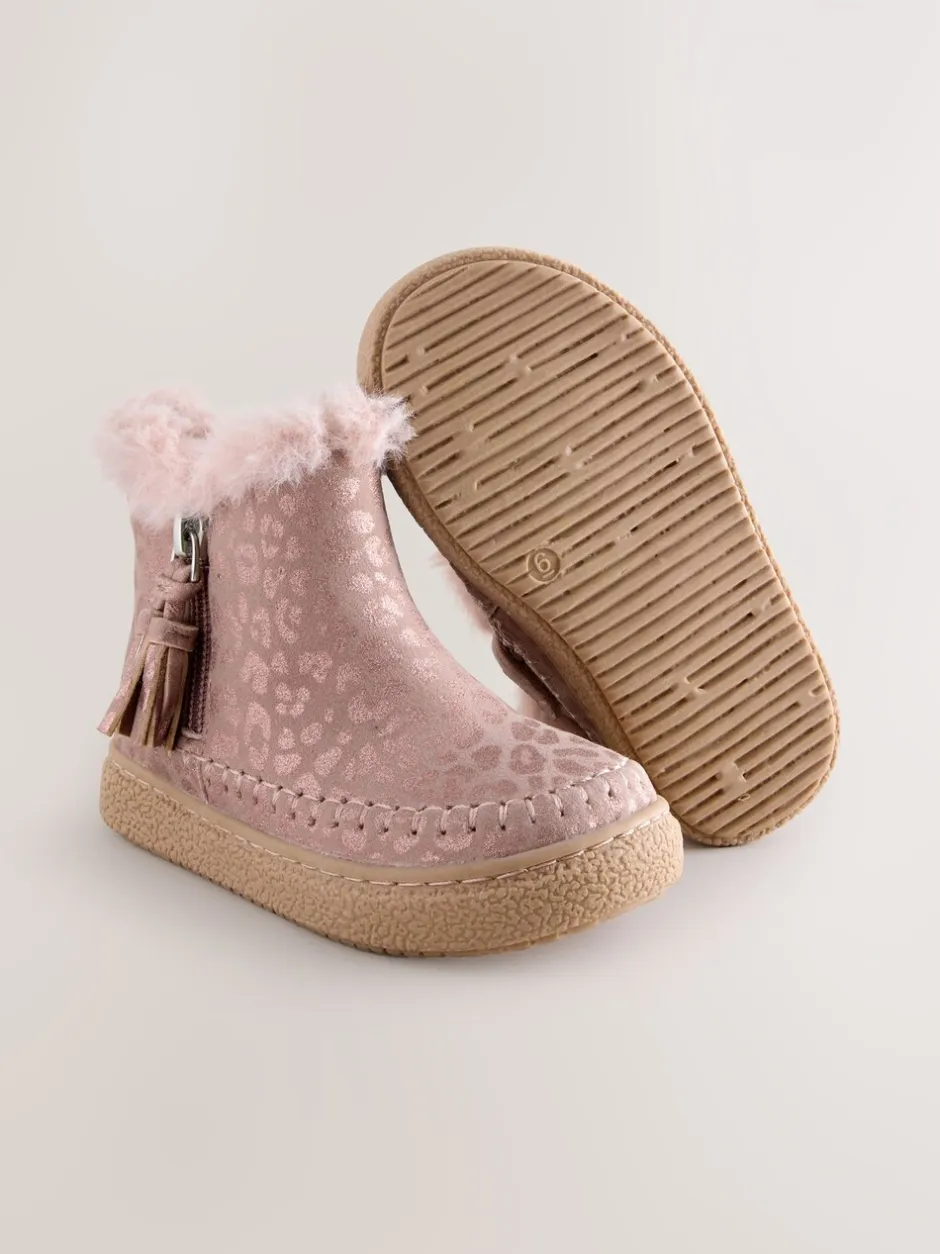 Boots*Next - Enkellaarsjes met rits en voering van imitatiebont Roze