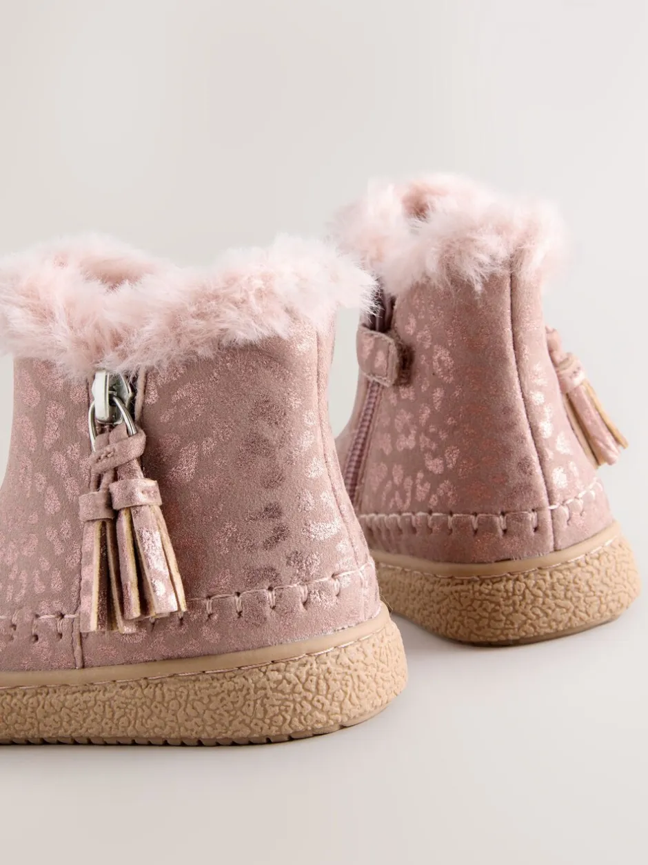 Boots*Next - Enkellaarsjes met rits en voering van imitatiebont Roze