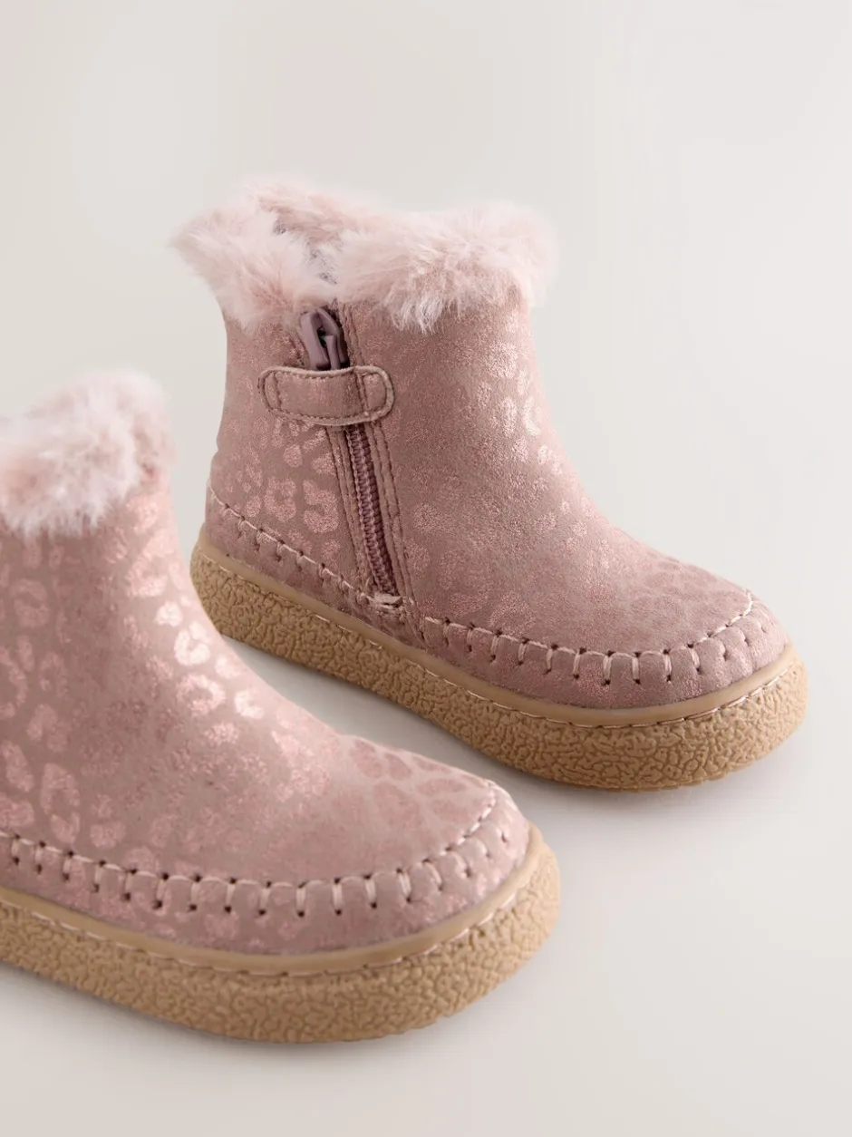 Boots*Next - Enkellaarsjes met rits en voering van imitatiebont Roze