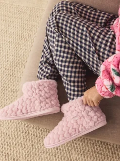 Pantoffels|Next - Faux Fur Heart Slipper Boots Roze