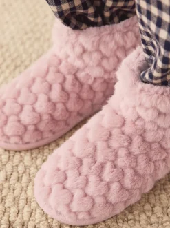 Pantoffels|Next - Faux Fur Heart Slipper Boots Roze