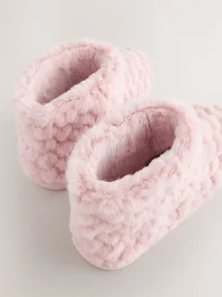 Pantoffels|Next - Faux Fur Heart Slipper Boots Roze