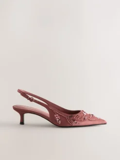 Schoenen Met Hakken|Next - Forever Comfort satijnen slingbacks met kralen en hakje Roze