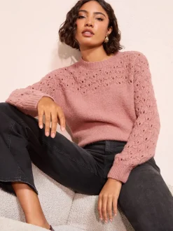 Gebreide Kleding*Friends Like These - Pointelle trui met stiksels Roze