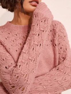 Gebreide Kleding*Friends Like These - Pointelle trui met stiksels Roze