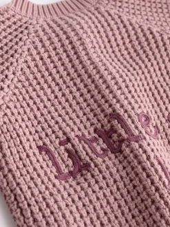 Gebreide Kleding|Next Roze - Gebreid babyvestje met geborduurde slogan op de rug (0mnd-2jr)