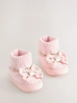 Boots|Baker by Ted Baker - Gebreide padderslaarsjes met geschulpte rand voor babymeisjes met strik Roze