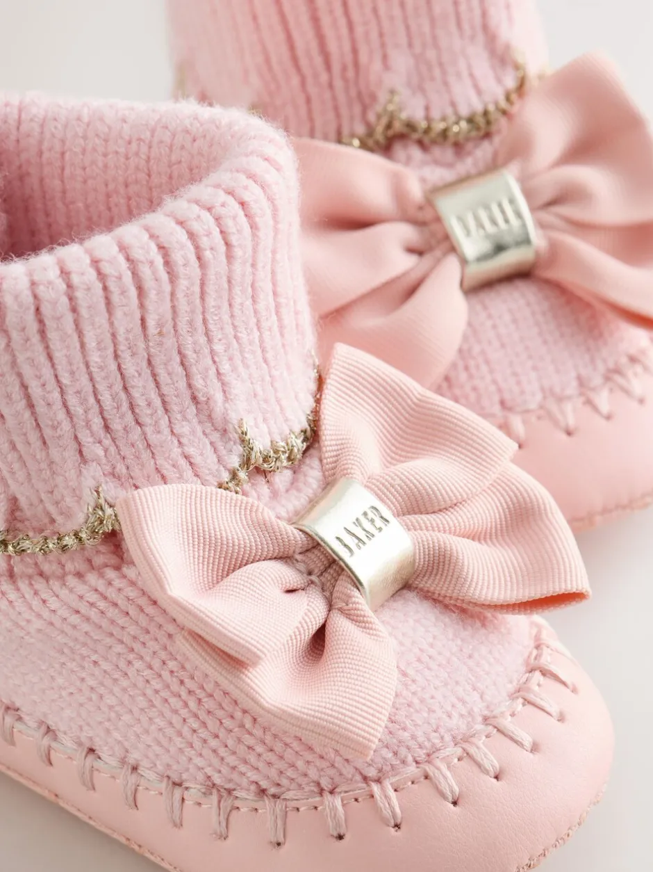 Boots|Baker by Ted Baker - Gebreide padderslaarsjes met geschulpte rand voor babymeisjes met strik Roze