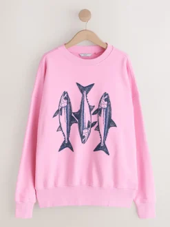 Hoody's En Sweatshirts|Next Roze - Graphic Beaded Fish Graphic Sweatshirt