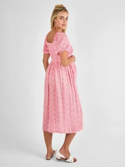 Moederschap*Jojo Maman Bébé - gesmokte midi-zwangerschapsjurk met bloemenprint Roze