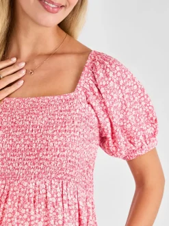 Moederschap*Jojo Maman Bébé - gesmokte midi-zwangerschapsjurk met bloemenprint Roze