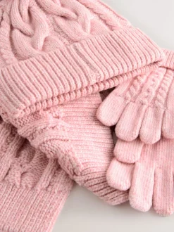 Mutsen, Handschoenen En Sjaals|Next - Kabelmuts, sjaal en handschoenenset (3-16jr) Roze
