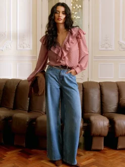 Blouses En Overhemden|Lipsy - blouse met dobby en ruches Roze