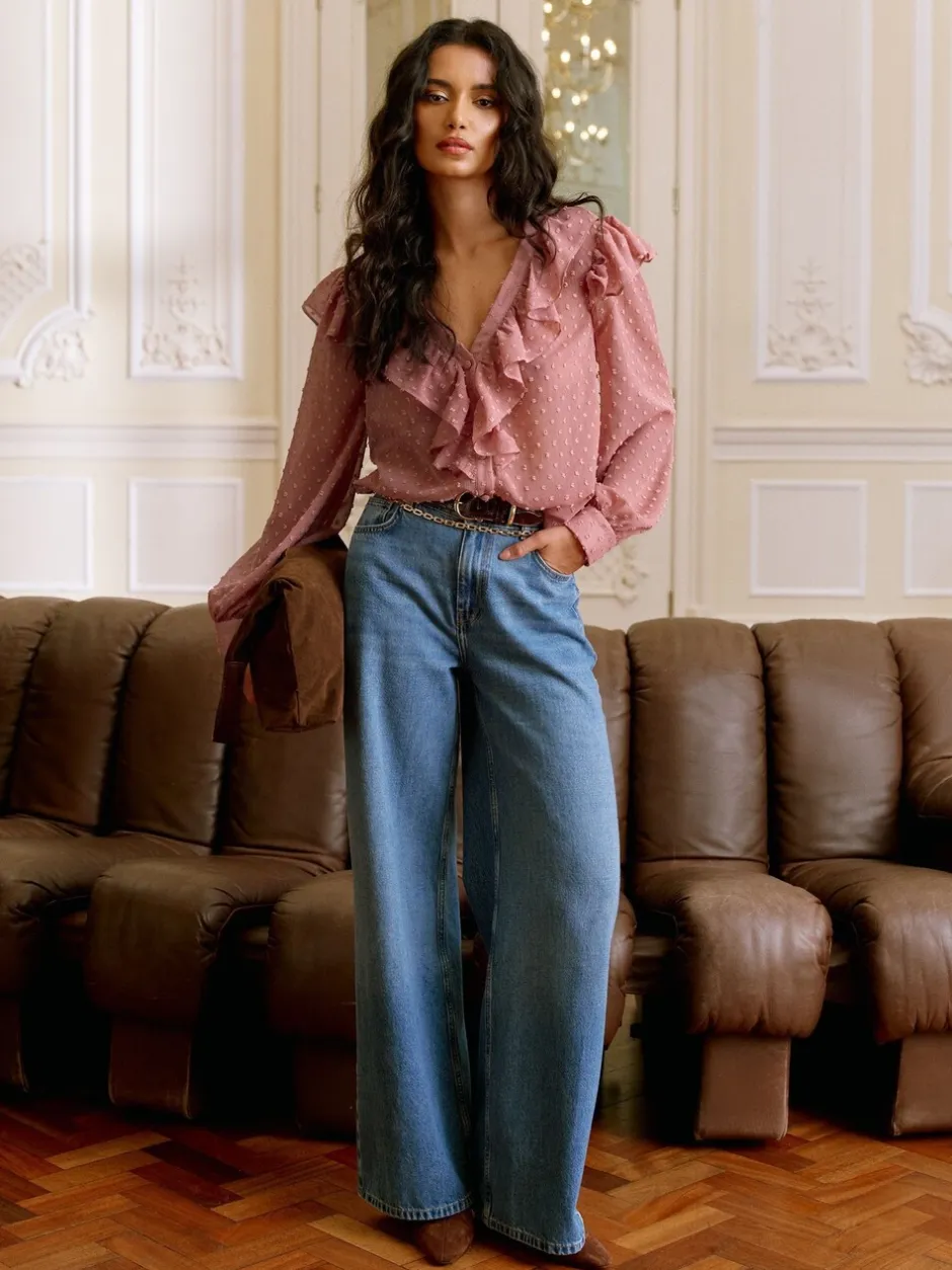Blouses En Overhemden|Lipsy - blouse met dobby en ruches Roze