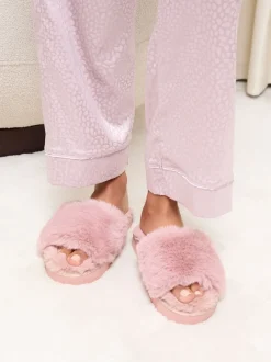 Pantoffels|Lipsy - pantoffels van imitatiebont met plateauzool voor nachtkleding Roze